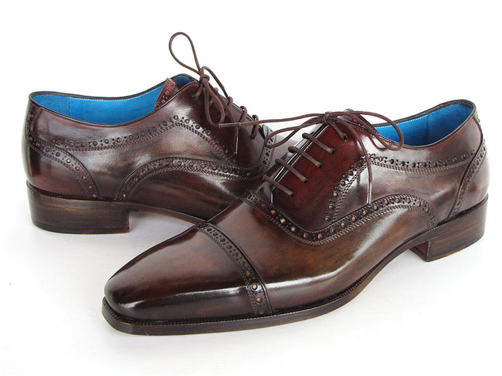 Paul Parkman Men's Captoe Oxfords Anthracite Brown Hand-Painted Leather Shoes (Id#024) Size 7.5 D(M) US