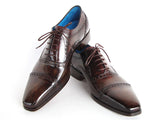 Paul Parkman Men's Captoe Oxfords Anthracite Brown Hand-Painted Leather Shoes (Id#024) Size 12-12.5 D(M) US