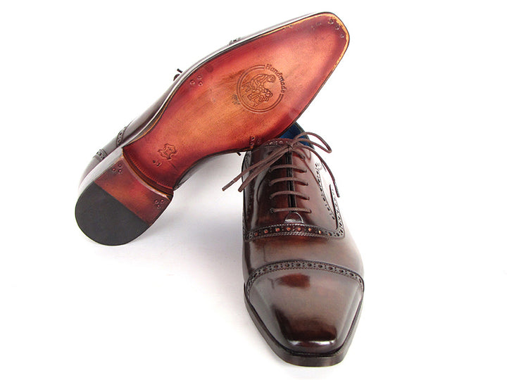 Paul Parkman Men's Captoe Oxfords Anthracite Brown Hand-Painted Leather Shoes (Id#024) Size 13 D(M) US