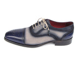 Paul Parkman Men's Captoe Oxfords Navy / Beige Hand-Painted Shoes (Id#024) Size 6.5-7 D(M) US