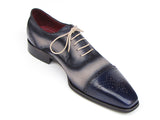 Paul Parkman Men's Captoe Oxfords Navy / Beige Hand-Painted Shoes (Id#024) Size 12-12.5 D(M) US