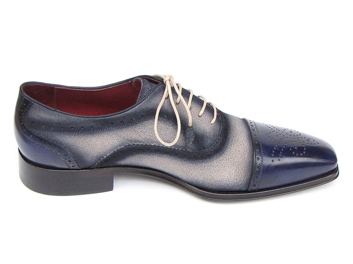 Paul Parkman Men's Captoe Oxfords Navy / Beige Hand-Painted Shoes (Id#024)