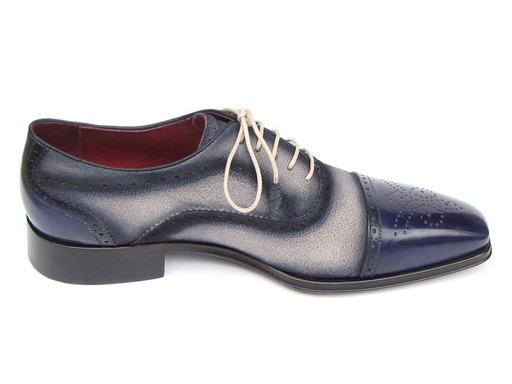 Paul Parkman Men's Captoe Oxfords Navy / Beige Hand-Painted Shoes (Id#024) Size 10.5-11 D(M) US