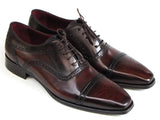 Paul Parkman Men's Captoe Oxfords Bordeaux & Brown Hand-Painted Shoes (Id#024) Size 12-12.5 D(M) US