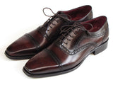 Paul Parkman Men's Captoe Oxfords Bordeaux & Brown Hand-Painted Shoes (Id#024) Size 7.5 D(M) US