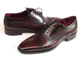 Paul Parkman Men's Captoe Oxfords Bordeaux & Brown Hand-Painted Shoes (Id#024) Size 12-12.5 D(M) US