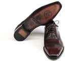 Paul Parkman Men's Captoe Oxfords Bordeaux & Brown Hand-Painted Shoes (Id#024) Size 9-9.5 D(M) US
