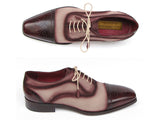 Paul Parkman Men's Captoe Oxfords Bordeaux / Beige Hand-Painted Shoes (Id#024)