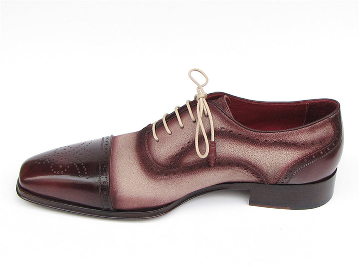 Paul Parkman Men's Captoe Oxfords Bordeaux / Beige Hand-Painted Shoes (Id#024)