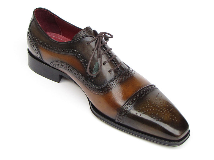 Paul Parkman Men's Captoe Oxfords Camel & Olive Shoes (Id#024) Size 10.5-11 D(M) US