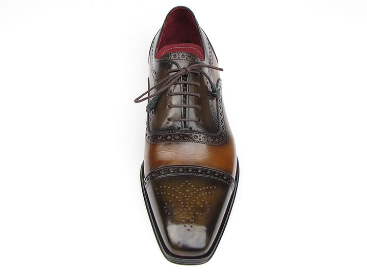 Paul Parkman Men's Captoe Oxfords Camel & Olive Shoes (Id#024) Size 6.5-7 D(M) US