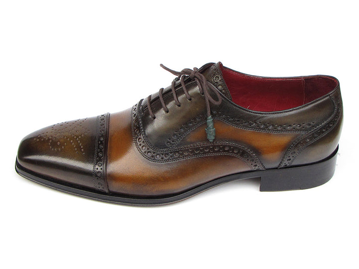 Paul Parkman Men's Captoe Oxfords Camel & Olive Shoes (Id#024) Size 8-8.5 D(M) US