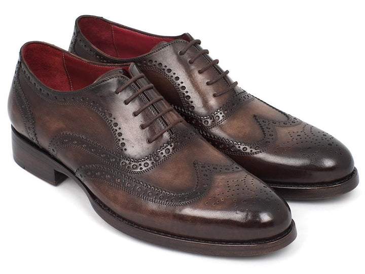 Paul Parkman Men's Wingtip Oxford Goodyear Welted Tobacco Shoes (Id#027) Size 8-8.5 D(M) US