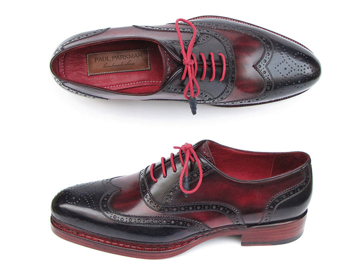 Paul Parkman Men's Triple Leather Sole Wingtip Brogues Navy & Red Shoes (Id#027) Size 9-9.5 D(M) US