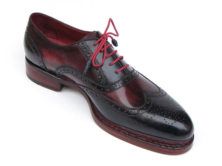 Paul Parkman Men's Triple Leather Sole Wingtip Brogues Navy & Red Shoes (Id#027) Size 8-8.5 D(M) US
