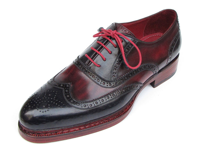 Paul Parkman Men's Triple Leather Sole Wingtip Brogues Navy & Red Shoes (Id#027) Size 8-8.5 D(M) US