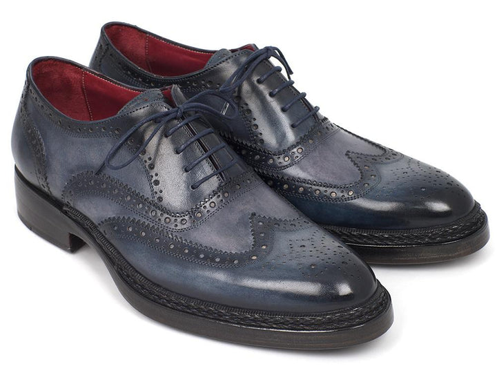 Paul Parkman Men's Triple Leather Sole Wingtip Brogues Blue Shoes (ID#027-TRP-BLU) Size 13 D(M) US