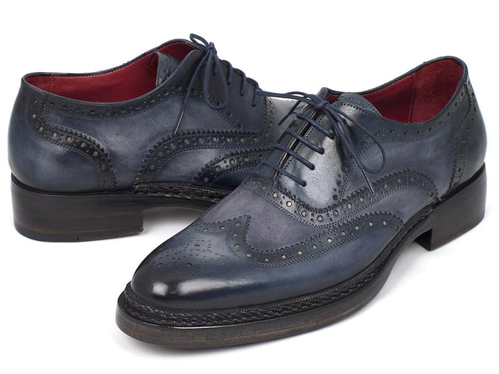 Paul Parkman Men's Triple Leather Sole Wingtip Brogues Blue Shoes (ID#027-TRP-BLU) Size 8-8.5 D(M) US
