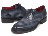 Paul Parkman Men's Triple Leather Sole Wingtip Brogues Blue Shoes (ID#027-TRP-BLU) Size 9.5-10 D(M) US