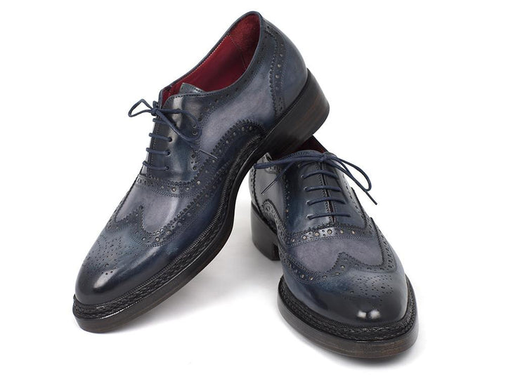 Paul Parkman Men's Triple Leather Sole Wingtip Brogues Blue Shoes (ID#027-TRP-BLU) Size 11.5 D(M) US