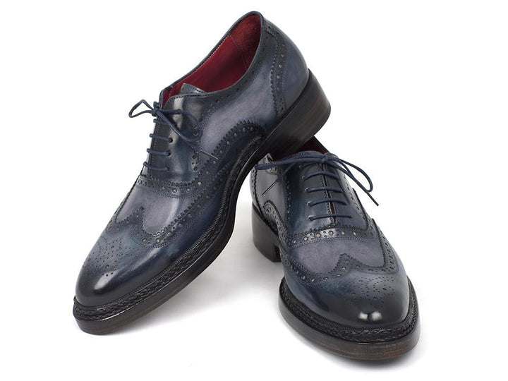 Paul Parkman Men's Triple Leather Sole Wingtip Brogues Blue Shoes (ID#027-TRP-BLU) Size 7.5 D(M) US