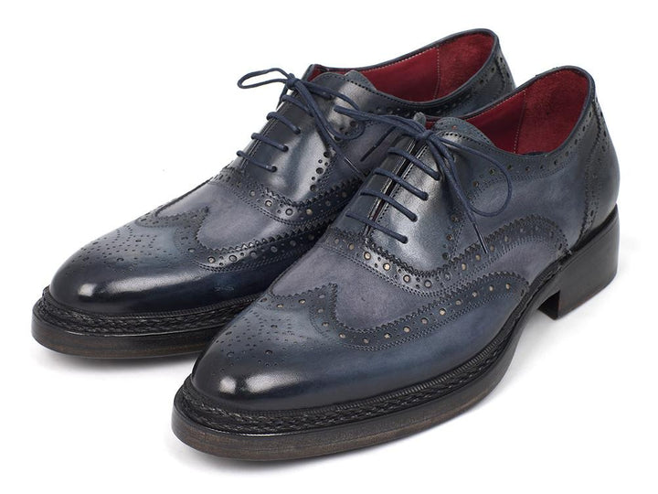Paul Parkman Men's Triple Leather Sole Wingtip Brogues Blue Shoes (ID#027-TRP-BLU) Size 12-12.5 D(M) US
