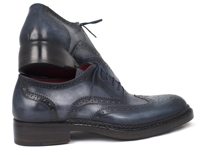 Paul Parkman Men's Triple Leather Sole Wingtip Brogues Blue Shoes (ID#027-TRP-BLU) Size 7.5 D(M) US