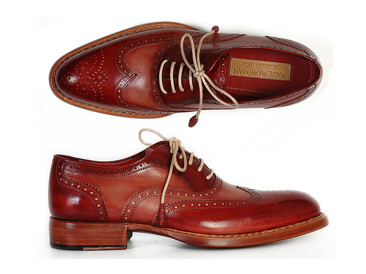 Paul Parkman Men's Wingtip Oxfords Bordeaux & Camel Shoes (Id#027B) Size 9.5-10 D(M) Us