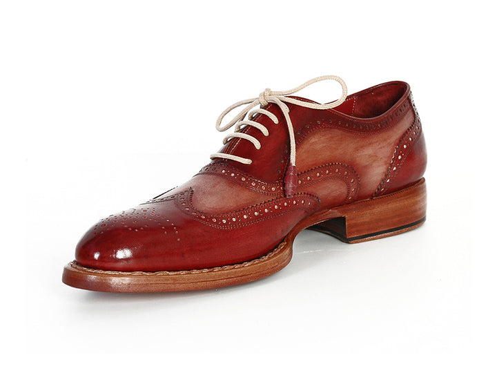Paul Parkman Men's Wingtip Oxfords Bordeaux & Camel Shoes (Id#027B) Size 9-9.5 D(M) Us
