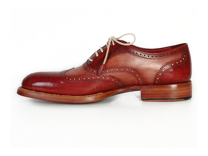 Paul Parkman Men's Wingtip Oxfords Bordeaux & Camel Shoes (Id#027B) Size 7.5 D(M) Us