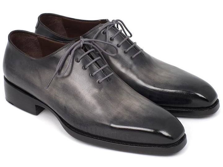 Paul Parkman Goodyear Welted Wholecut Oxfords Gray Black Hand-Painted Shoes (ID#044GRY) Size 12-12.5 D(M) US
