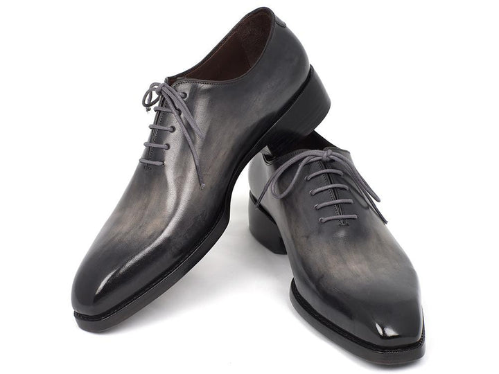 Paul Parkman Goodyear Welted Wholecut Oxfords Gray Black Hand-Painted Shoes (ID#044GRY)