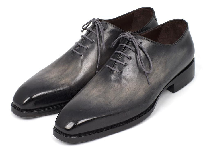 Paul Parkman Goodyear Welted Wholecut Oxfords Gray Black Hand-Painted Shoes (ID#044GRY) Size 12-12.5 D(M) US