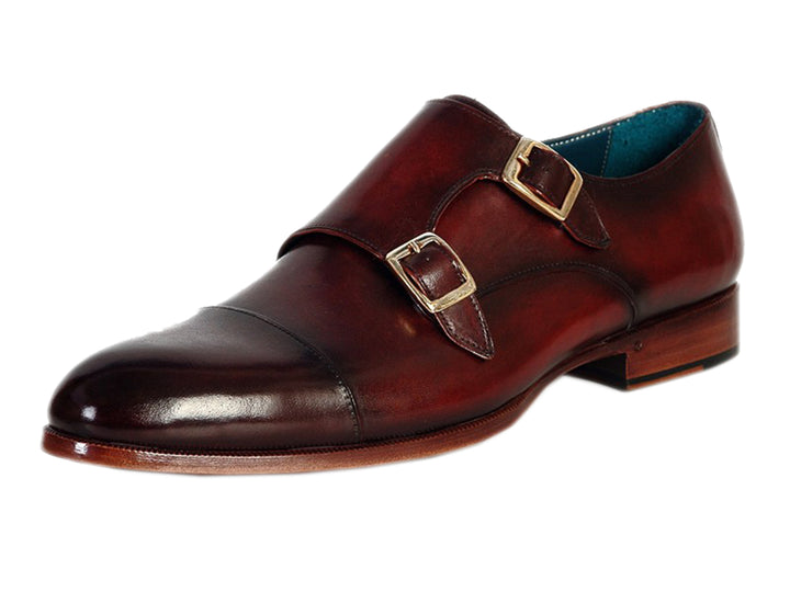 Paul Parkman Men's Cap-Toe Double Monkstraps Brol Dark Brown Shoes (Id#045) Size 8-8.5 D(M) Us