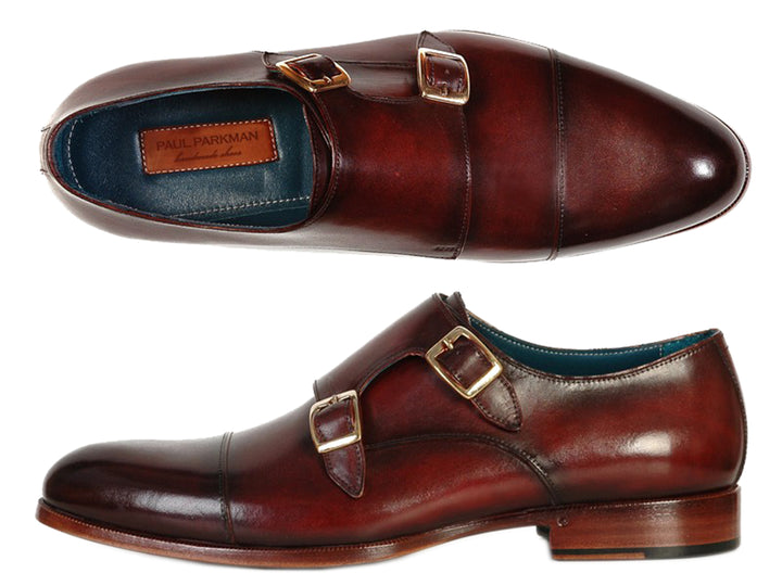 Paul Parkman Men's Cap-Toe Double Monkstraps Brol Dark Brown Shoes (Id#045) Size 9.5-10 D(M) Us