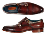 Paul Parkman Men's Cap-Toe Double Monkstraps Brol Dark Brown Shoes (Id#045) Size 6 D(M) Us