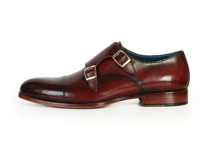 Paul Parkman Men's Cap-Toe Double Monkstraps Brol Dark Brown Shoes (Id#045)