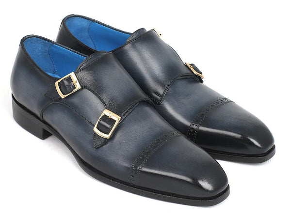 Paul Parkman Captoe Double Monkstraps Navy Shoes (ID#045NVY62)