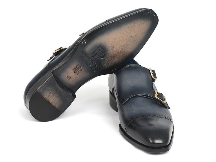 Paul Parkman Captoe Double Monkstraps Navy Shoes (ID#045NVY62) Size 6.5-7 D(M) US