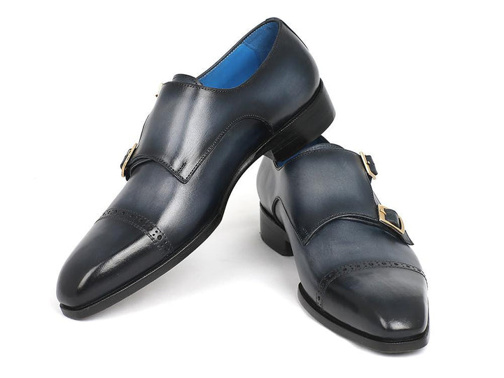 Paul Parkman Captoe Double Monkstraps Navy Shoes (ID#045NVY62)