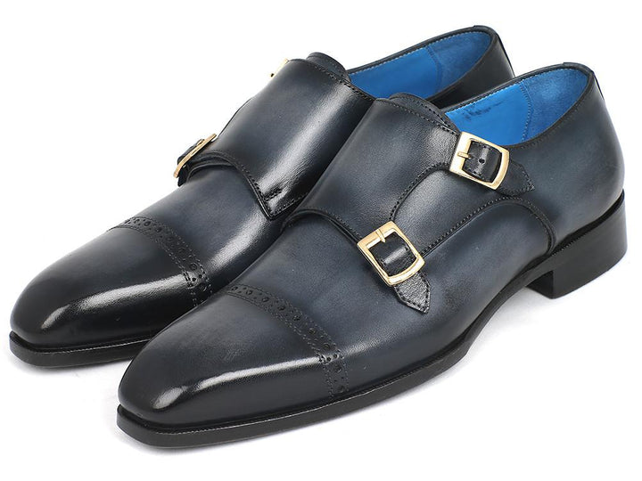 Paul Parkman Captoe Double Monkstraps Navy Shoes (ID#045NVY62) Size 8-8.5 D(M) US