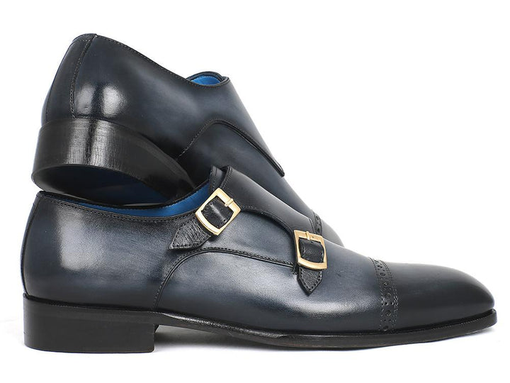 Paul Parkman Captoe Double Monkstraps Navy Shoes (ID#045NVY62) Size 6 D(M) US