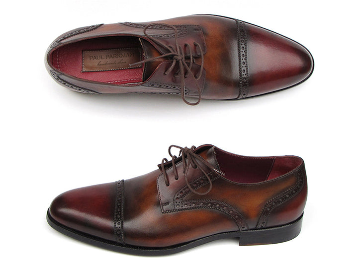 Paul Parkman Men's Leather Bordeaux / Tobacco Derby Shoes (Id#046) Size 9-9.5 D(M) US