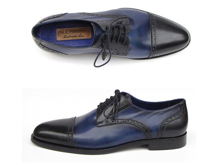 Paul Parkman Men's Leather Parliament Blue Derby Shoes (Id#046) Size 13 D(M) US