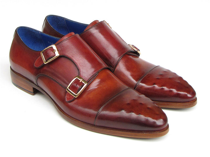 Paul Parkman Men's Double Monkstrap Burgundy Leather Shoes (Id#047) Size 9.5-10 D(M) US