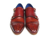 Paul Parkman Men's Double Monkstrap Burgundy Leather Shoes (Id#047) Size 7.5 D(M) US