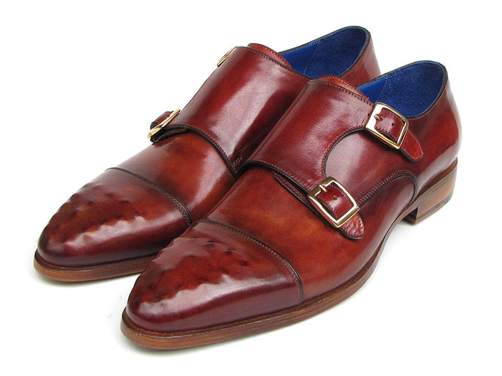 Paul Parkman Men's Double Monkstrap Burgundy Leather Shoes (Id#047) Size 10.5-11 D(M) US