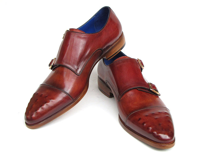 Paul Parkman Men's Double Monkstrap Burgundy Leather Shoes (Id#047) Size 6.5-7 D(M) US