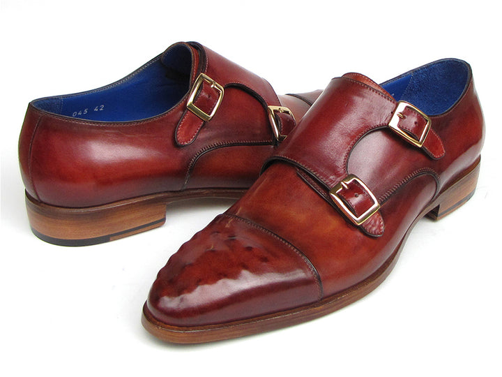 Paul Parkman Men's Double Monkstrap Burgundy Leather Shoes (Id#047) Size 6.5-7 D(M) US