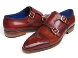 Paul Parkman Men's Double Monkstrap Burgundy Leather Shoes (Id#047) Size 12-12.5 D(M) US